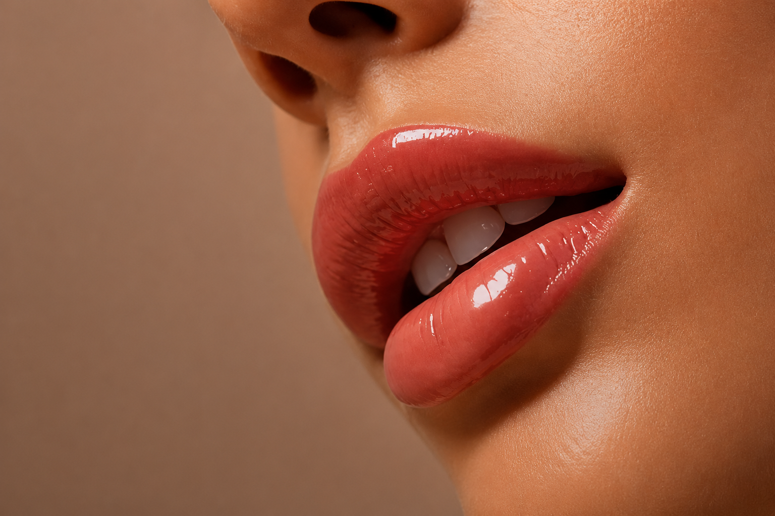 Close up portrait of fresh petal lip blush with natural gradient tint.